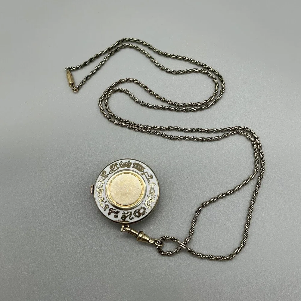 Vintage Taylor Pendant Necklace Watch Women 32mm Astrology Enamel Manual Wind